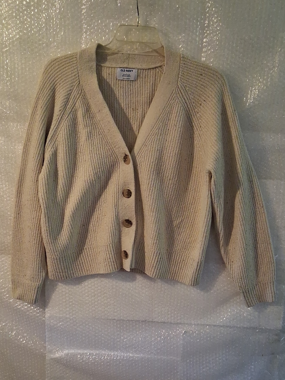 Old Navy Size Large Beige Cozy Cashmere Blend Ribbed V-Neck Button Cardigan